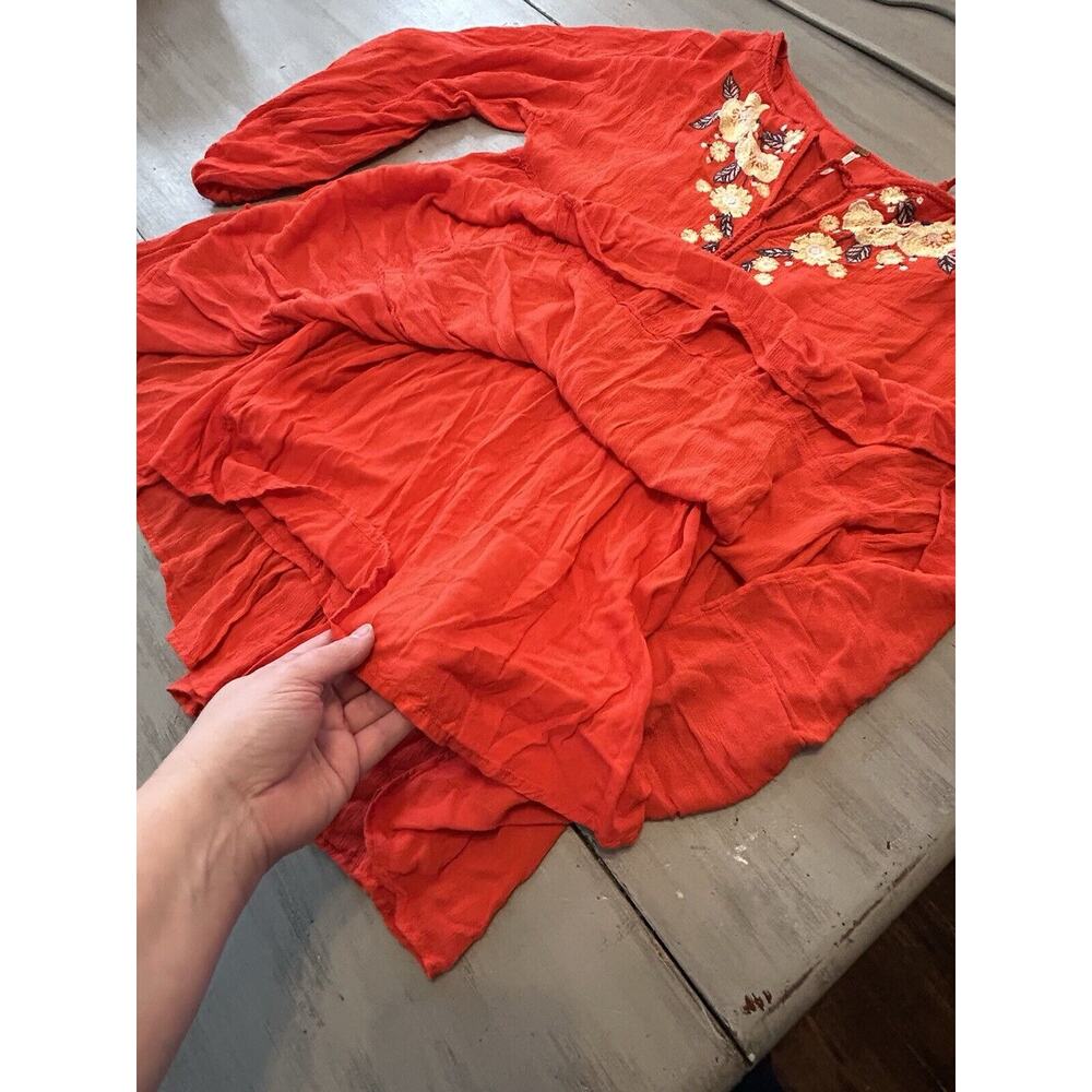 FREE PEOPLE Poppy Red Spell on You Embroidered Mini Peasant Boho Dress Sz XS - Picture 11 of 14